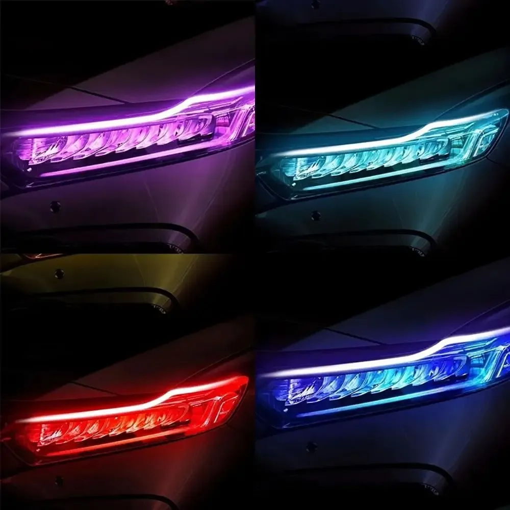 2Pcs New 45cm DRL LED Strip 12V Universal Auto Headlights RGB Yellow Brake Flow Lights