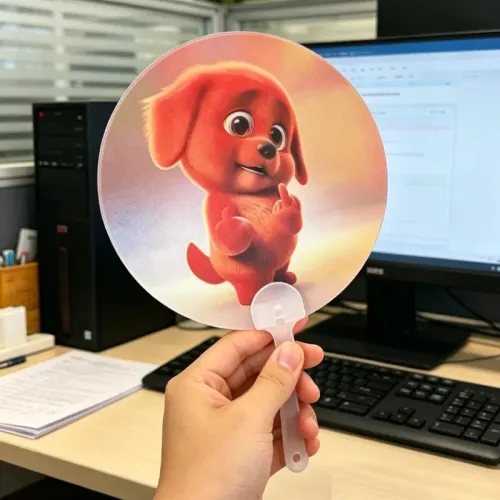 Funny Cartoon Red Dog Fan Translucent Summer Cooling Fan Decorative Pvc Fan Eye-Catching For Campus Study Outdoor Shopping