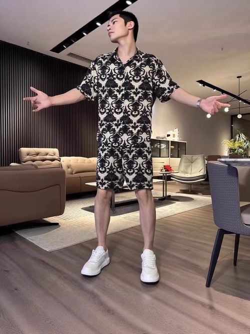 Summer Trendy Thin Leopard Print Short-sleeved Shirt Shorts Suit Men's Fashionable Casual Versatile Two-piece Set