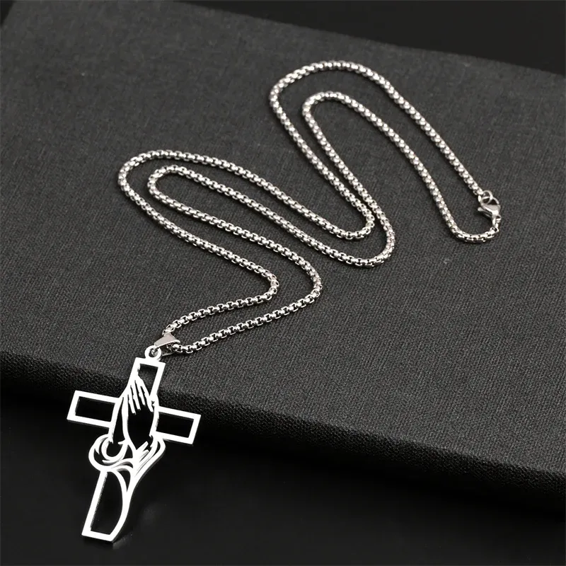 3PCS Christian Bible Cross Chain Necklace Stainless Steel Pendant Necklace for Men Religious Prayer Jesus Jewelry Gift Corren