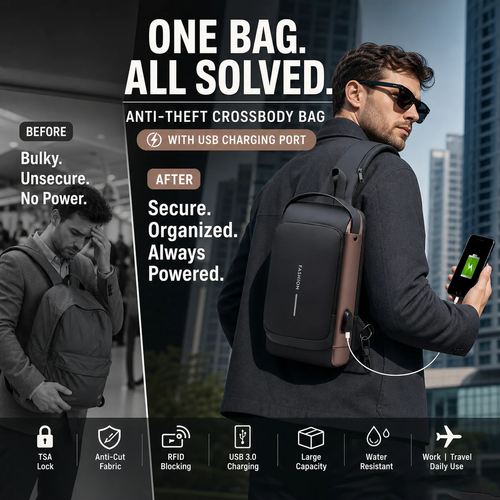 Anti-theft sports bag with USB charging secure, practical, and lightweight perfect for travel, commuting, and outdoor activities.