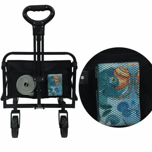 Collapsible Foldable Wagon Cart, Large Capacity Garden Beach Cart with All-Terrain Wheels, Heavy Duty Utility Grocery Wagon with Drink Holders for Shopping Sports Camping