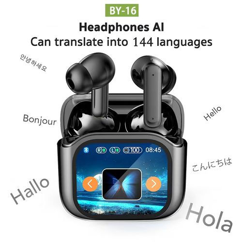 BY16 Full-Color Touchscreen LED Bluetooth Earphones — In-Ear ANC+ENC Noise-Cancelling Bluetooth Headset with AI Translation Capability