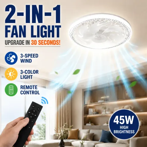 2-in-1 E27 ceiling fan with LED light, remote control, dimmable, intelligent fan light 50W Acrylic White Crystal Diamond