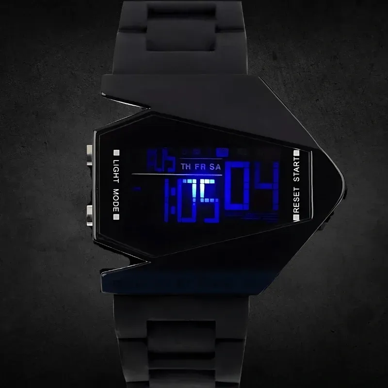 7-Color Luminous, Waterproof, Square, Multifunctional, Aircraft-Themed Wristwatch