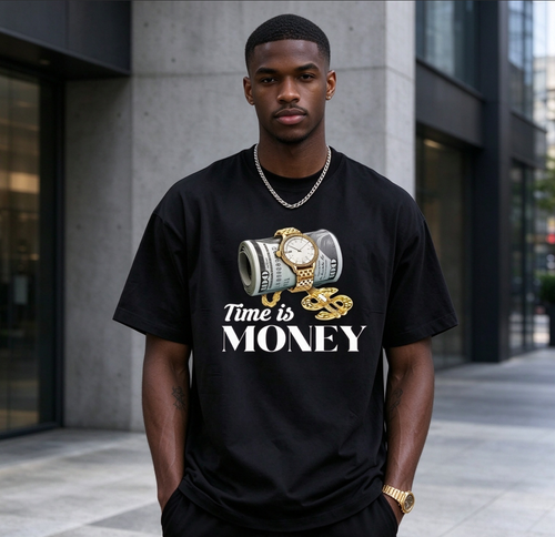 Men Oversized Graphic T-Shirt, Time Is Money Dollar Watch Print Casual Short Sleeve Tee, Fashion Streetwear Tops for Men