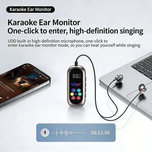 Karaoke headphones with a display screen