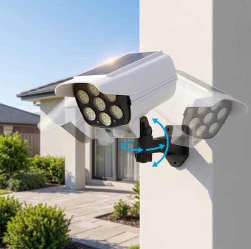 Solar Motion Sensor Security Light Dummy Fake Camera Outdoor Wall Lamp with Remote