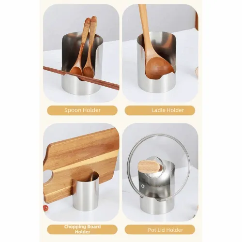 Stable Stainless Steel Spoon Holder Easy To Clean Heat-Resistant Soup Spoon Rack Stainless Steel Spatula Holder Dinning Table