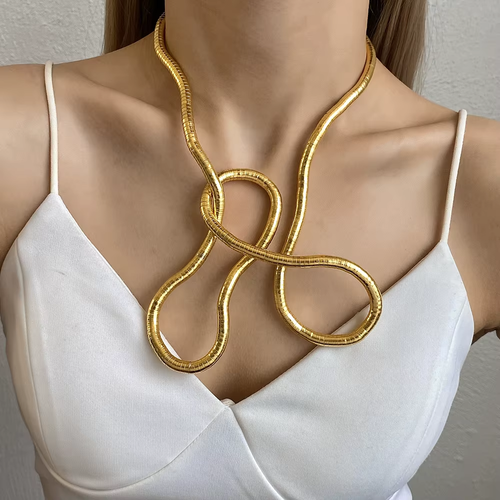Creative Gift – Bendable Alloy Snake-Style Necklace (Silver Gold), Flexible Choker, Punk-Style Twistable Bracelet