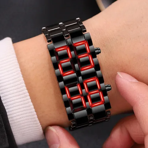 LED Display Electronic Watch Novelty Red Blue LED Lava Digital Wristwatch For Women Men