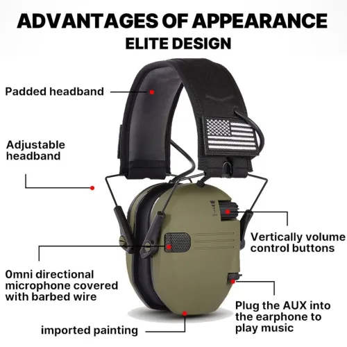 3 in 1 Tactical Headset Noise Cancelling Headphones with 3.5 Jack for Outdoor Sports Shooting Hunting ENC & Sound Amplification