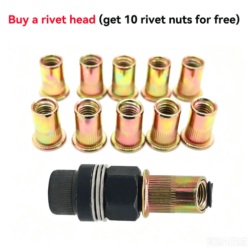 10-Piece Carbon Steel Rivet Nut Set (Includes 50 Rivet Nuts) – M3, M4, M5, M6, M8 Metric Threads, Hex Shank – Compatible with Power Drills – Suitable for Automotive Repair and Body Panel Modification