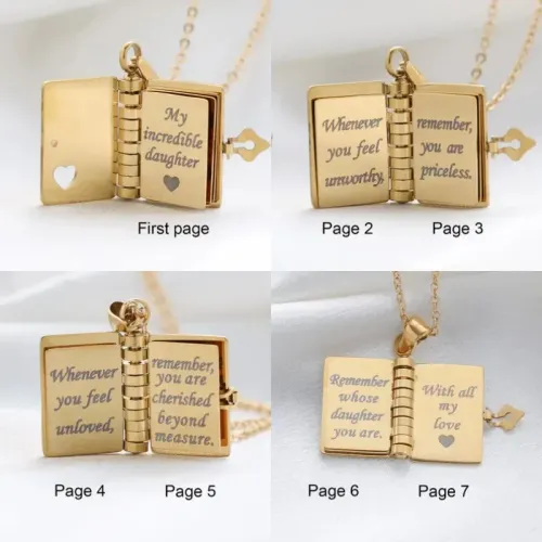 Stainless steel daughter book necklace can be engraved open and closed photo album pendant baby gift necklace necklace