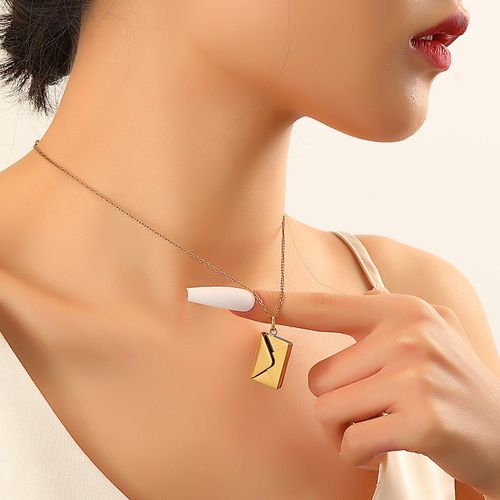 Stainless Steel Envelope Secret Letter Charm Pendant Hidden Love Letter Fashion Wedding Gift Mom Wife Girlfriend Secret Pendant 'Love You'