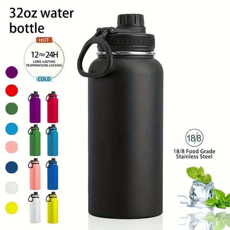 1pc Stainless Steel Insulated 1000ml 32oz Leakproof Water Bottle Double Wall Vacuum Thermal Drinkware Cup Perfect For Outdoor