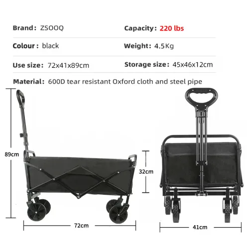 Collapsible Foldable Wagon Cart, Large Capacity Garden Beach Cart with All-Terrain Wheels, Heavy Duty Utility Grocery Wagon with Drink Holders for Shopping Sports Camping