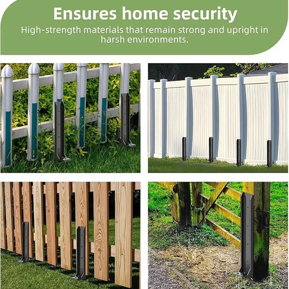 1‑2 Pcs Heavy-Duty Thickened Steel Fence Post Repair Kit with Ground Spikes, Black, Column Repair Kit for Wooden & Metal Fences