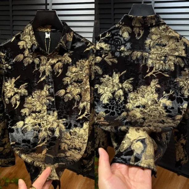 Black and gold acetate velvet shirt