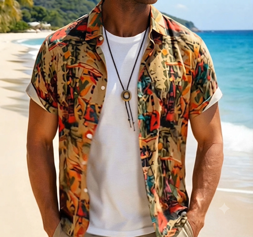 Trending Hot Sale Eye-Catching Ukiyo-E Floral Vintage Print Loose Fit Short Sleeve Hawaiian Shirt For Daily Holiday Street Look