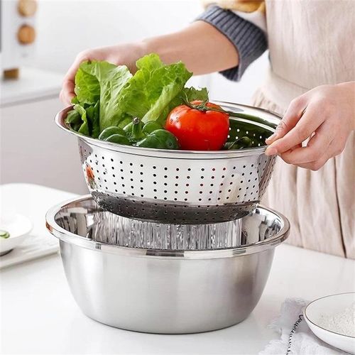 Slice, Grate & Julienne in Minutes! Multi-Function Stainless Steel Vegetable Prep Bowl for Easy Cooking