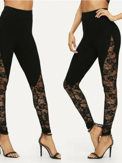 Hot selling sexy hollow lace lace patchwork sports yoga leggings for women