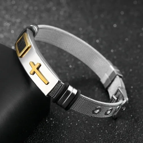 New Adjustable Metal Men's Bracelet Fashion Celtic Cross Pattern Bracelet Push-Button Charm Bracelet Black Golden