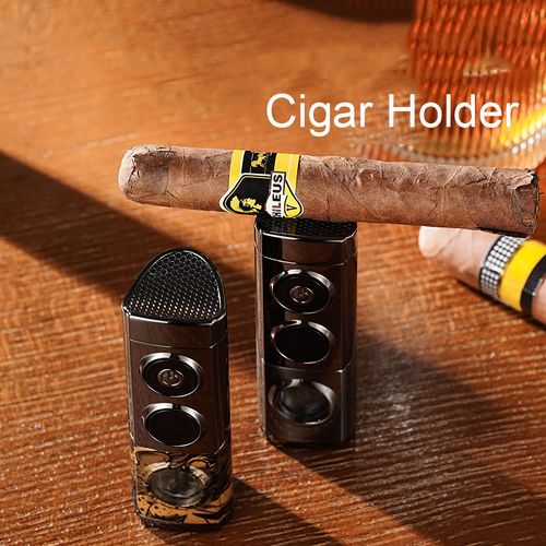 Triple jet flame cigar lighter with three-in-one metal touch sensor.