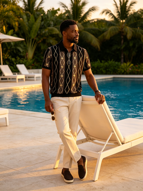 Gold printed short sleeved high-end T-shirt
