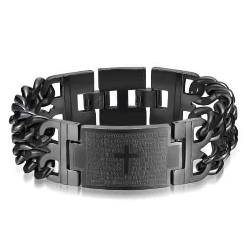 24MM Width 316L Stainless Steel Cuban Chain Cross Bracelet For Men Jewelry Male Hand Chain Wrap Bracelets Punk Accessory