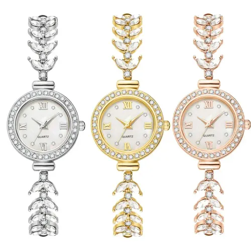 Rhinestone Quartz Watches Diamond Studded Watch Strap with Adjustable Bracelet Circle Shaped Watch Wrist Decoration Women Girl