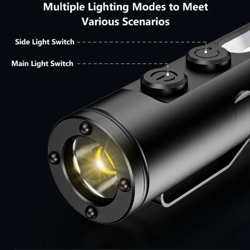 Lenovo 6-in-1 Multifunctional Keychain Flashlight COB Side Light Rechargeable Magnetic Work Light Window Breaker Emergency Tool