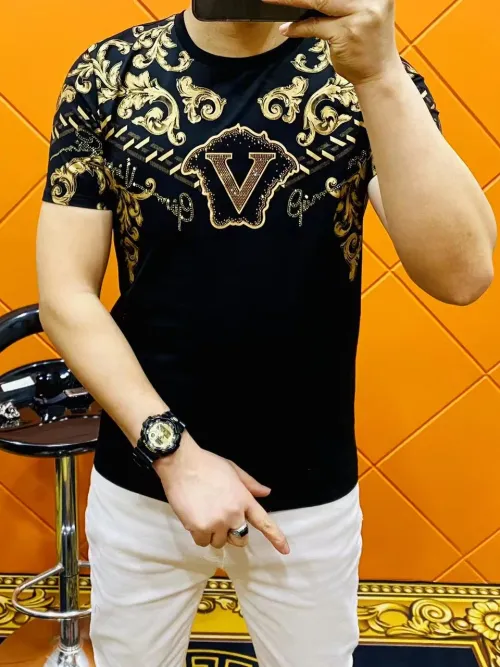 Men's Slim Fit T-irt Comfortable Thin f Sve Faionable Bla Cotton Polyester round Ne ort Sve T-irt