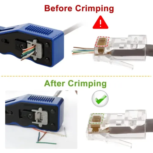 RJ45 Crimp Tool Ethernet Crimping Tool All-in-one Crimper for Cat6a Cat6 Stripping Crimping Tool with 8P8C Ethernet Connectors
