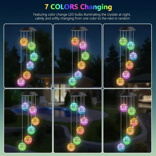 Solar Moroccan Ball Wind Chime Lamp Villa Arrangement Colorful Hanging Light For Home Patio Grass and Terrace Decoration