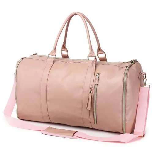 Foldable  Travel Bag Large PU Leather Duffel Carry On Business Clothing Bag