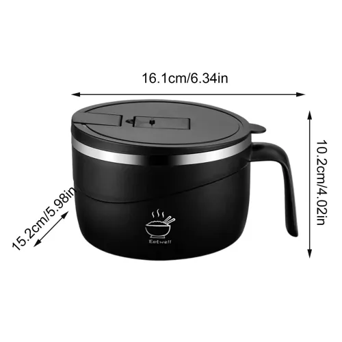 Portable 304 Stainless Steel Instant Noodles Bowl 1200ml With Lid Ramen Bowl Set Portable Ramen Cooker For Office