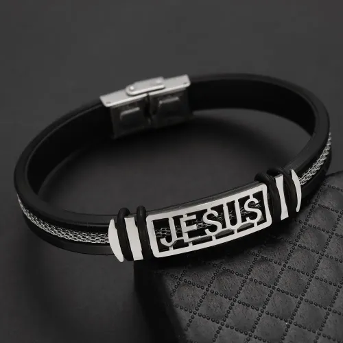 Classic Vintage High Quality Black Silicon Recessed Stainless Steel Braided Chain Bracelet Men's Bracelet Souvenir Wholesale