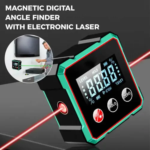 360° LCD Electronic Protractor Mini Inclinometer Measuring Tool Magnetic Digital Angle Finder with Electronic Laser Gauge Ruler