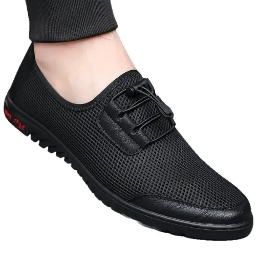Men's Summer Breathable Mesh Slip-On Work Shoes Soft Bottom Casual Sports Sneakers round Toe Flat Heel Lightweight Comfortable
