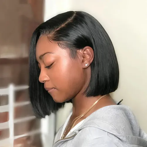 12Inch Best-selling wig female side part bobo short straight hair fashion black high temperature silk full head cover