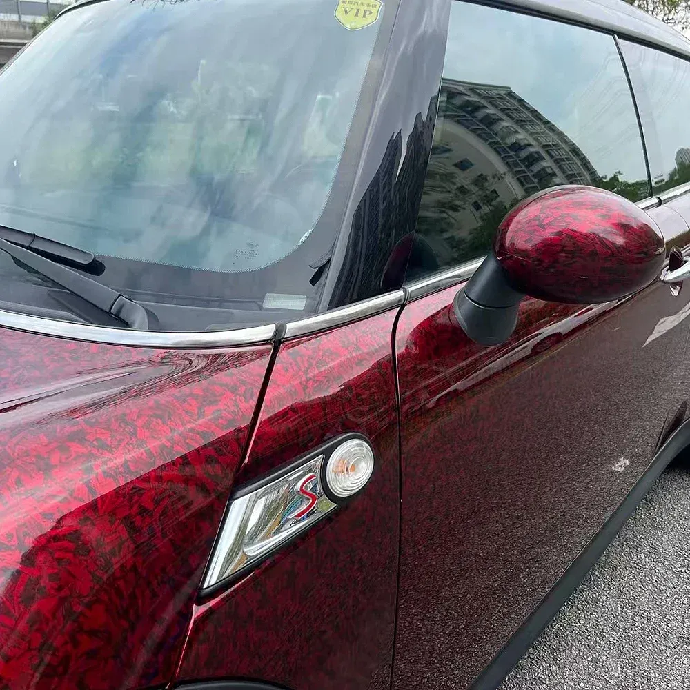 High Glossy Forged Carbon Fiber Vinyl Film Red Crystal Self-Adhesive Wrap Foil Car Motorcycle Hood Sticker Decal Auto Accessorie