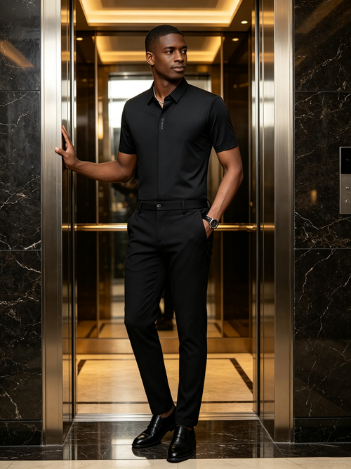Short sleeved shirt ice silk men's business