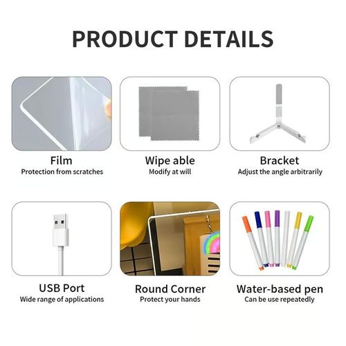 Creative Rewritable Acrylic LED Message Board (set come with 7 Pens)