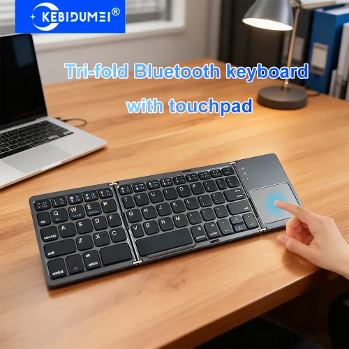 Tri-fold Bluetooth Keyboard with Touchpad Portable Mini Keyboard Rechargeable Keyboard Wireless Keyboard For Windows Android iOS
