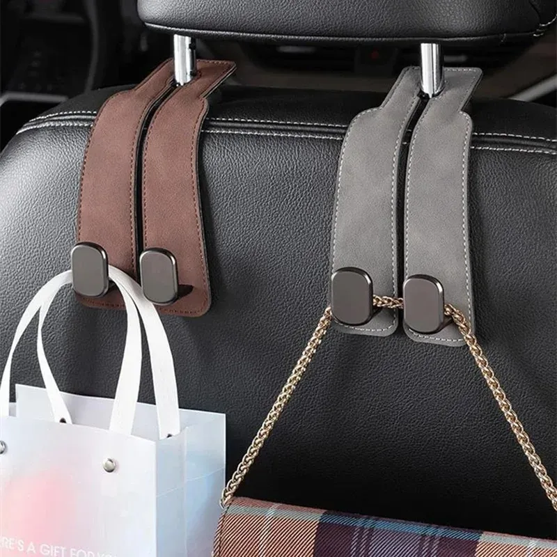 2Pcs 2-in-1 Universal Headrest Hanger Clip Car Back Seat Hook Hanging Storage Mobile Phone Holder Stand Car Headrest Hooks