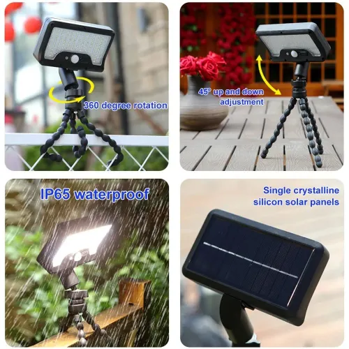 LED Solar Flood Light Flexible Octopus Tripod Portable Clip Light Waterproof Security Lights Clip Garden Decorative Light