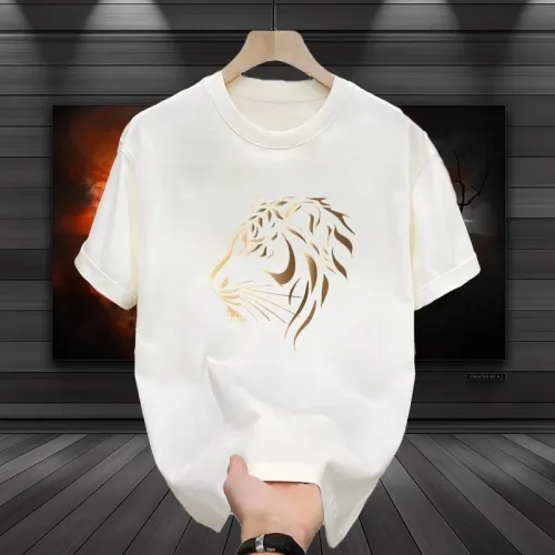 Luxury Gold Foil Tiger Print Men's T-Shirt, High Quality Casual Short Sleeve Tee, Trendy Streetwear for Men, Summer Fashion Tops
