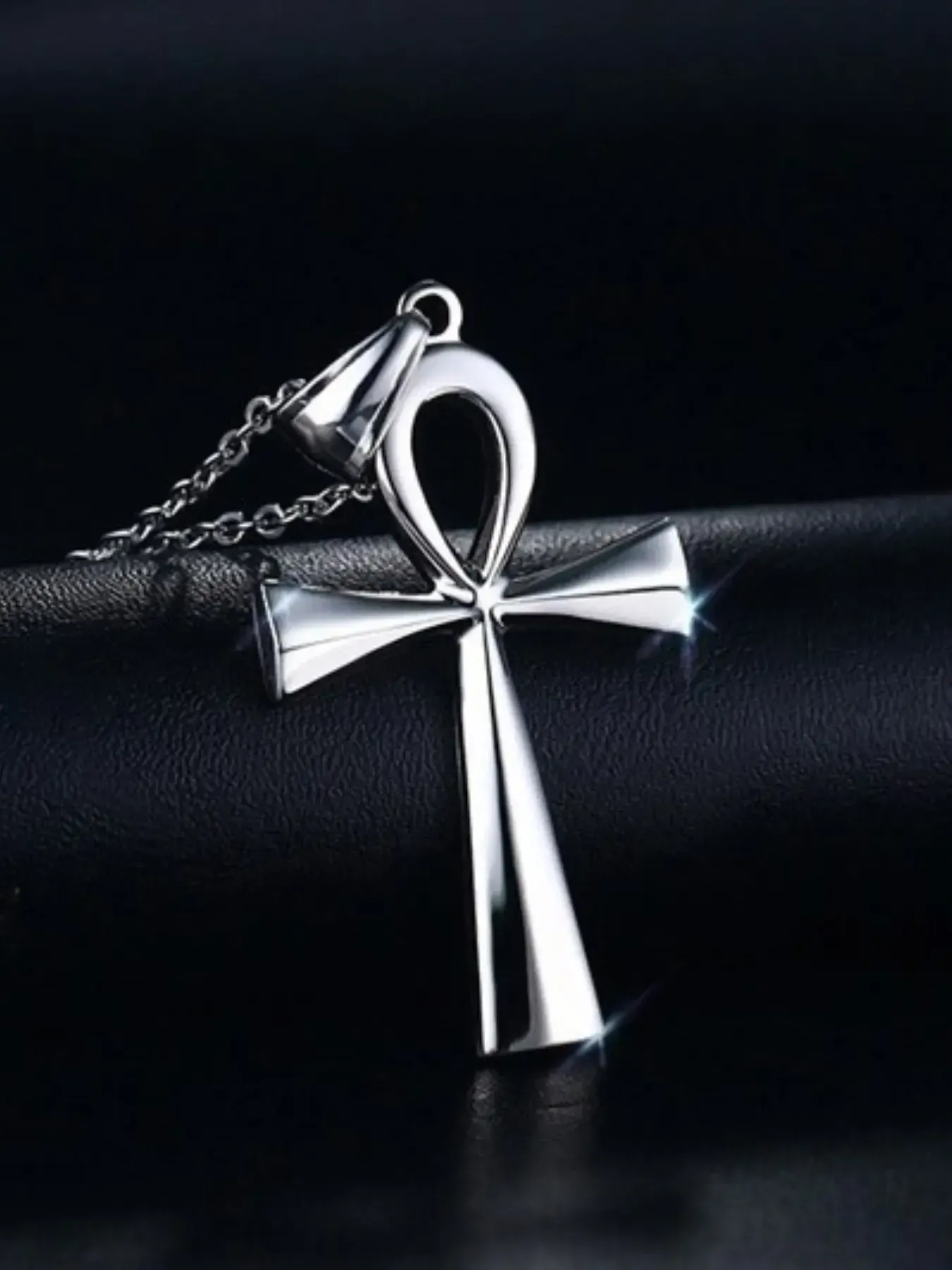 Egyptian Cross Ankh Key of Life Faith Pendant Necklace, Cross Necklaces, Cross Charm Necklace, Statement Religious Necklace, Stainless Steel Amulet Religious Jewelry Gift, Unisex Fashion Accessor