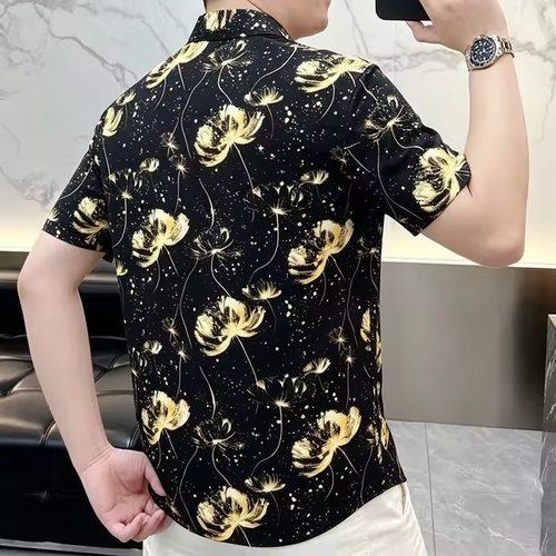 Fashionable Ice Diamond Flashing Short Sleeve Men's Shirt